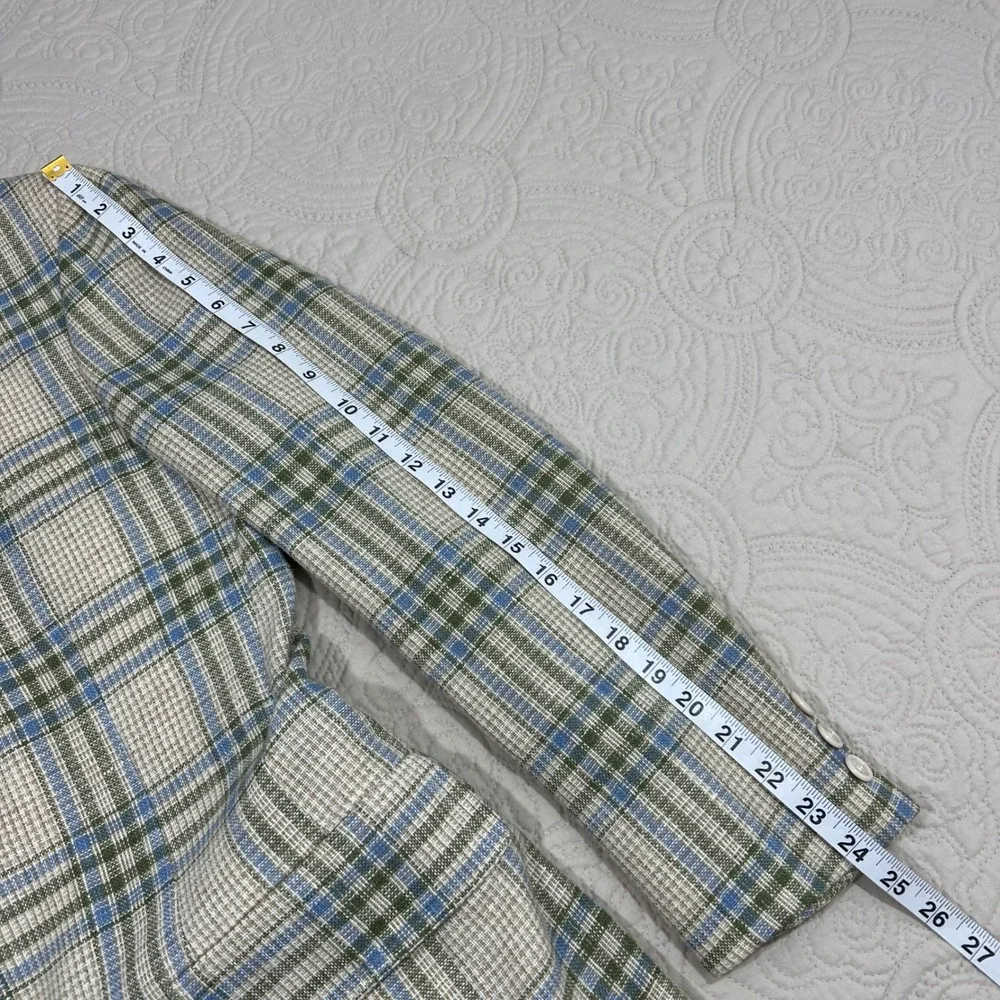 Vintage Chaps Ralph Lauren Plaid Sport Coat Blazer Blue Green Cream‎ Mens *READ